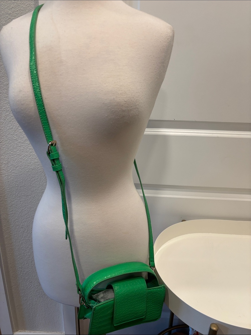 Green Faux Crocodile Crossbody Bag with Adjustable Strap